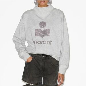 Isabel Marant Moby Cotton Sweatshirt, NWT, SZ 34, Grey with glitter logo